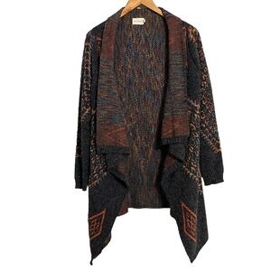 Dreamers Women’s Aztec Design Multicolor Open Front Long Sides Cardigan Medium